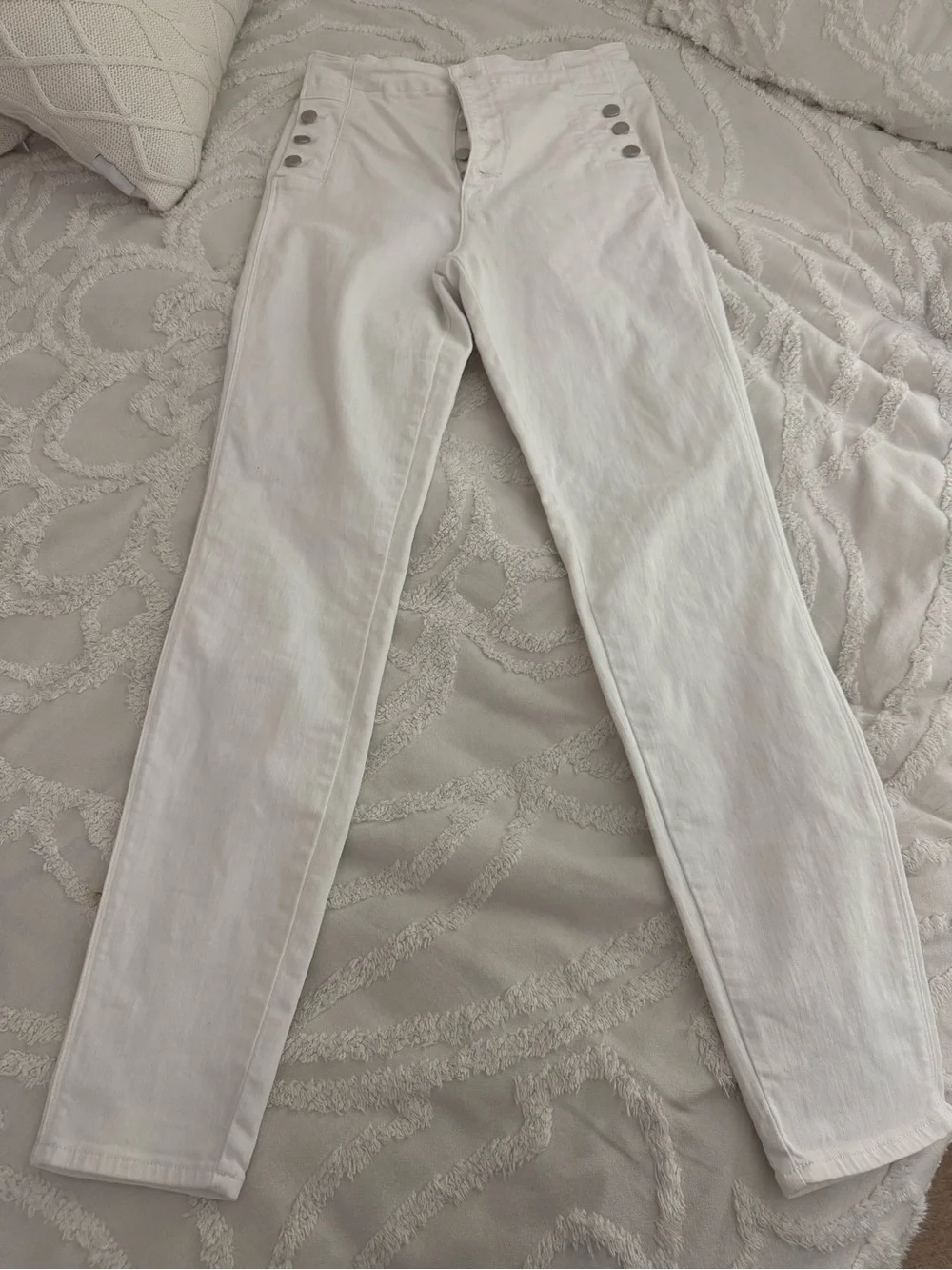J Brand White High-Rise Button-Detail Jeans